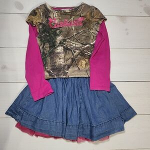Carhartt Girl's Set Shirt Camo with Baby Gap Denim Mesh Skirt Outfit